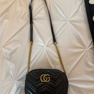 Black Quilted Shoulder Bag with Gold Chain